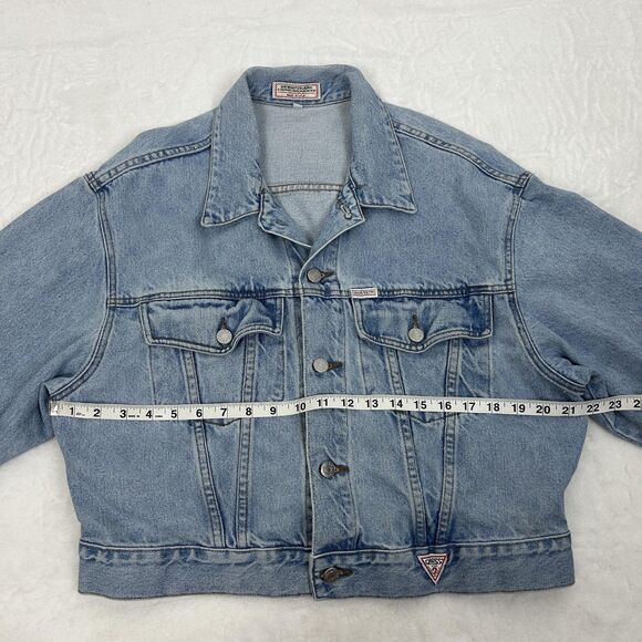 Vintage Guess Jeans Jacket Womens Large Denim Trucker Georges Marciano Made USA - Picture 13 of 14